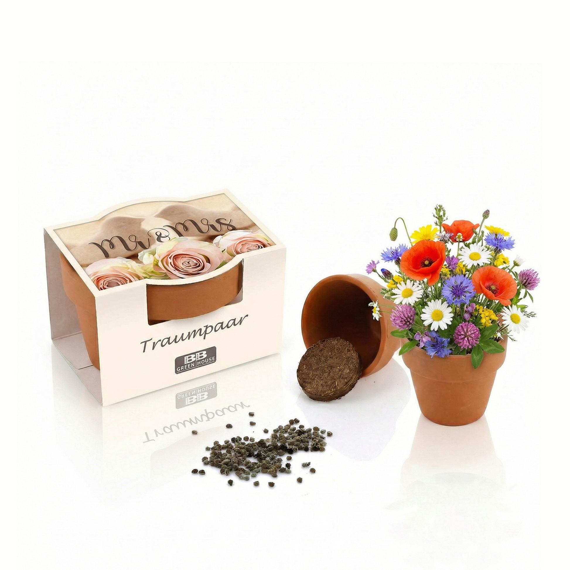 Minipflanzenset Sommerwiese, Traumpaar, Mr und Mrs, Hochzeitsgeschenk