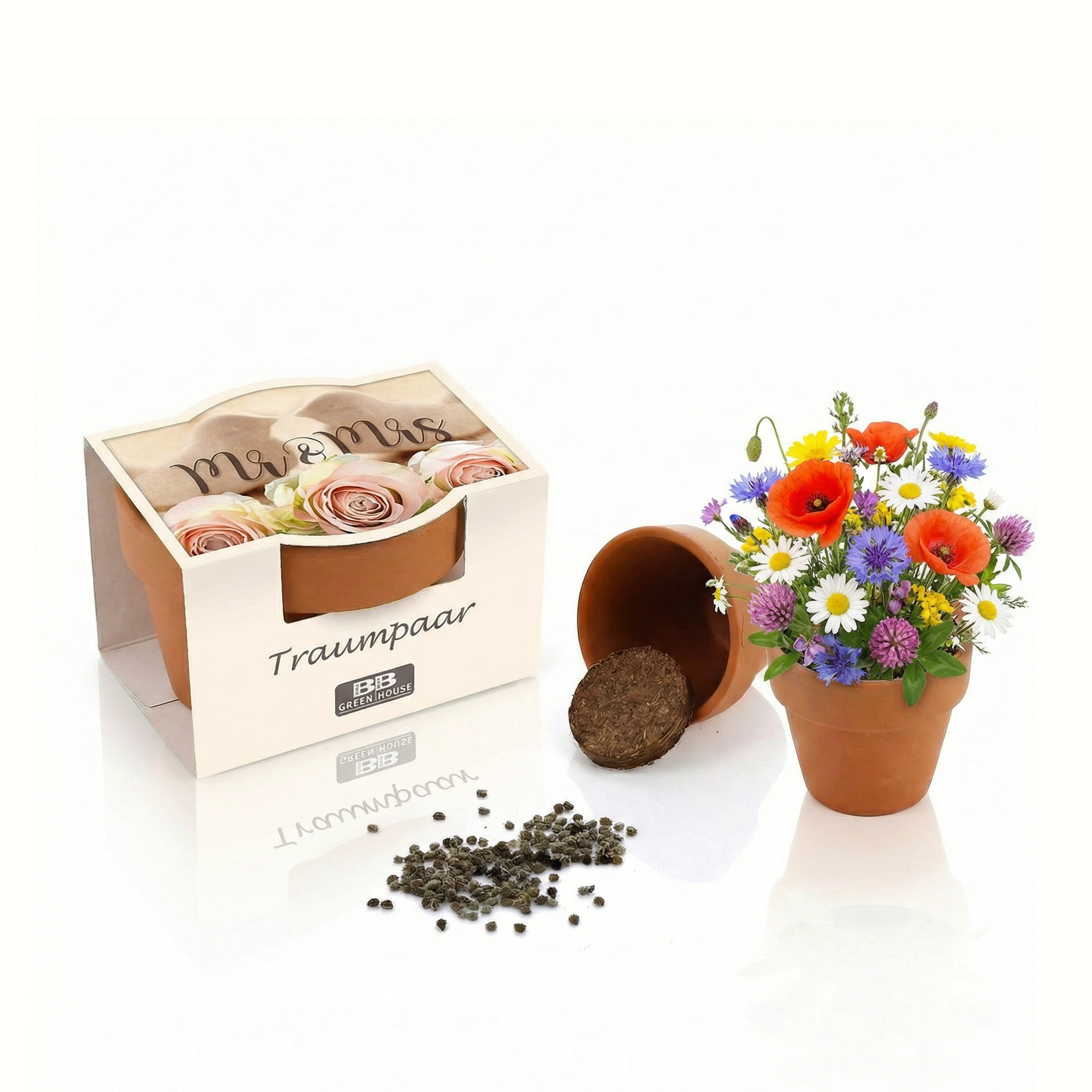 Minipflanzenset Sommerwiese, Traumpaar, Mr und Mrs, Hochzeitsgeschenk