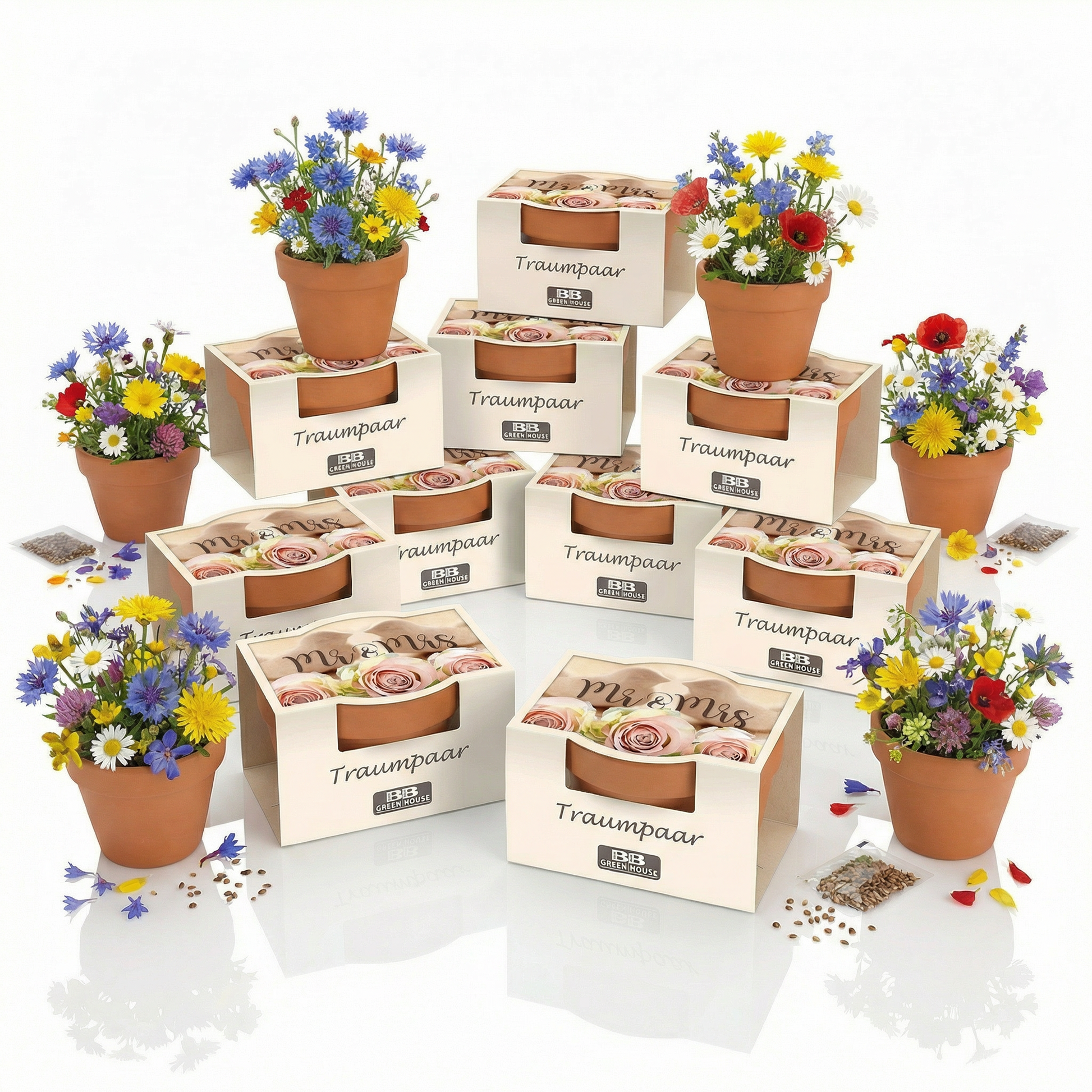 10er Set von Minipflanzenset mit Aufschrift Traumpaar