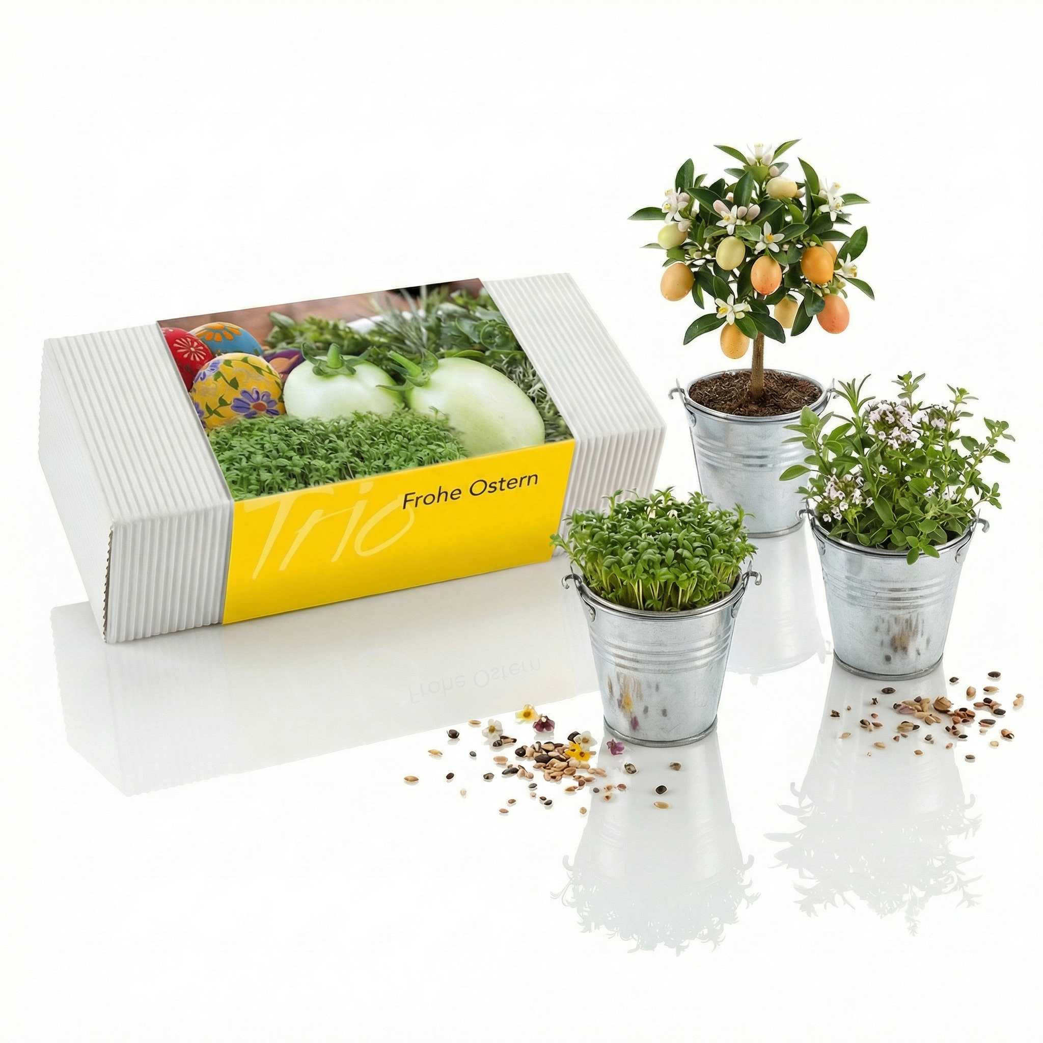 Kochlöffel, Zinkeimerchen, Mini-Pflanzenset Frohe Ostern