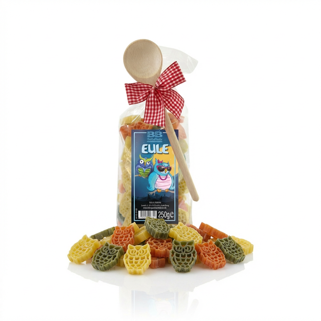 Pasta mit Eulen-Motiv und Holz-Kochlöffel