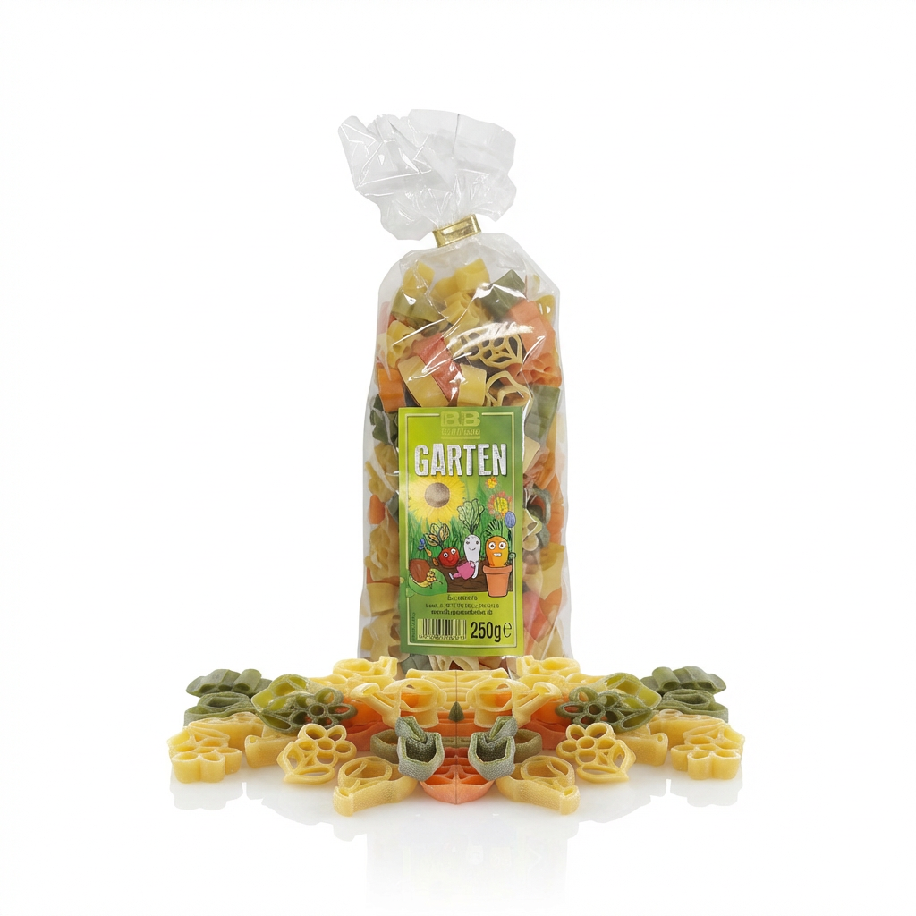 Pasta mit Garten-Motiv