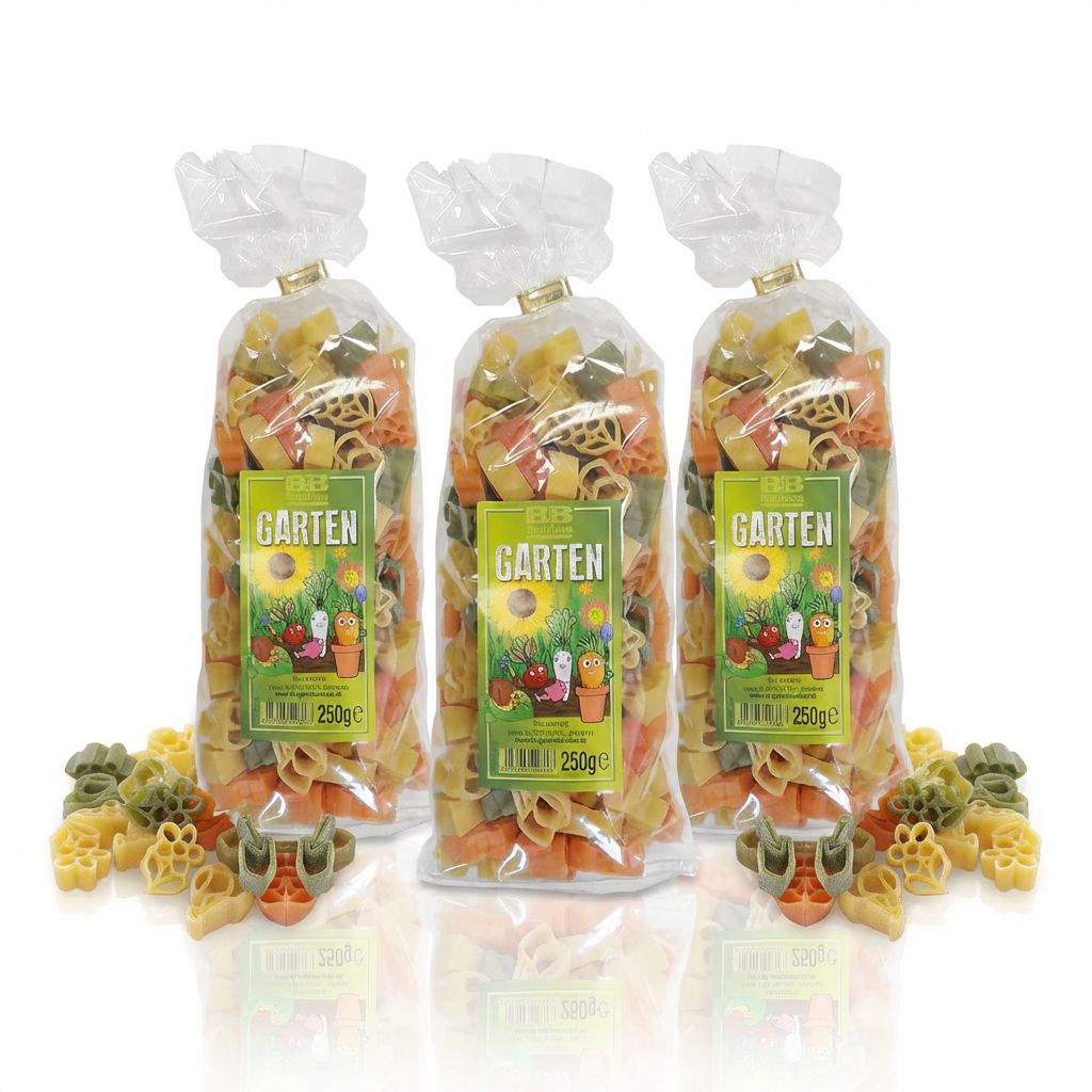 3 x Pasta mit Garten-Motiv