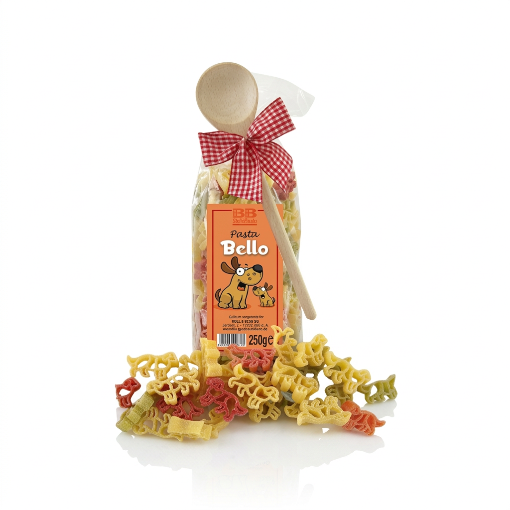 Pasta mit Hunde-Motiven und Holz-Kochlöffel