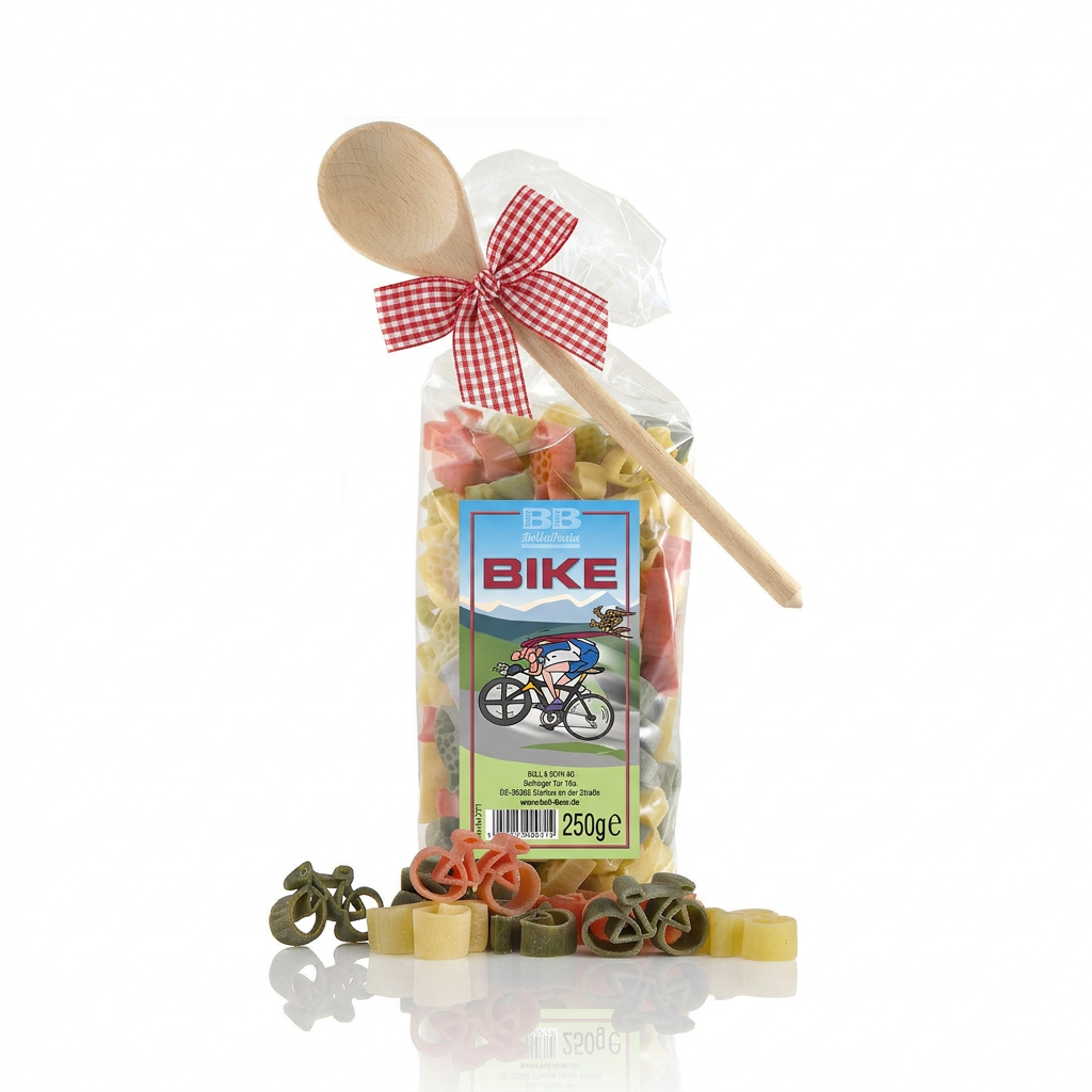 Motivnudel Pasta Bike mit Kochlöffel