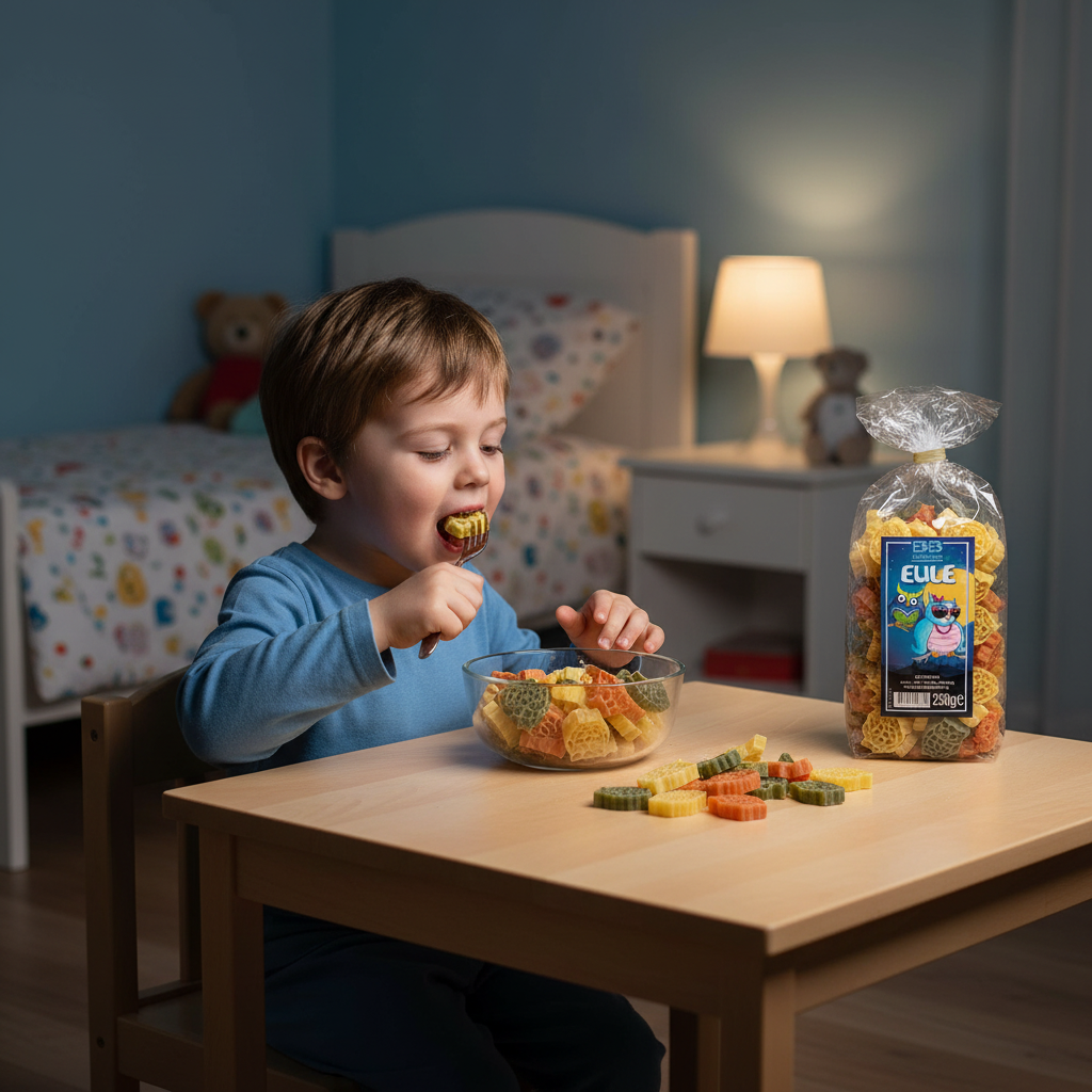 Kind isst Eulenpasta