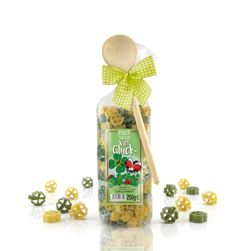 Motivnudel Glücksklee mit Kochlöffel