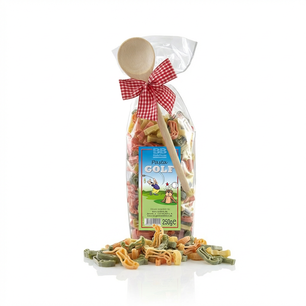 Motivnudeln Golf mit Kochlöffel