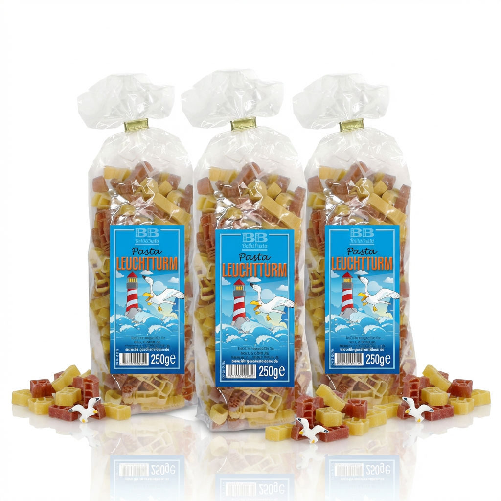 3xPasta mit Leuchtturm-Motiv