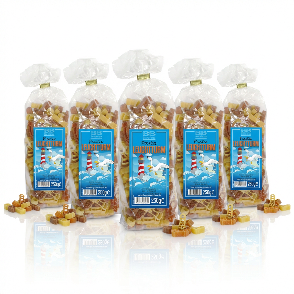 5xPasta mit Leuchtturm-Motiv