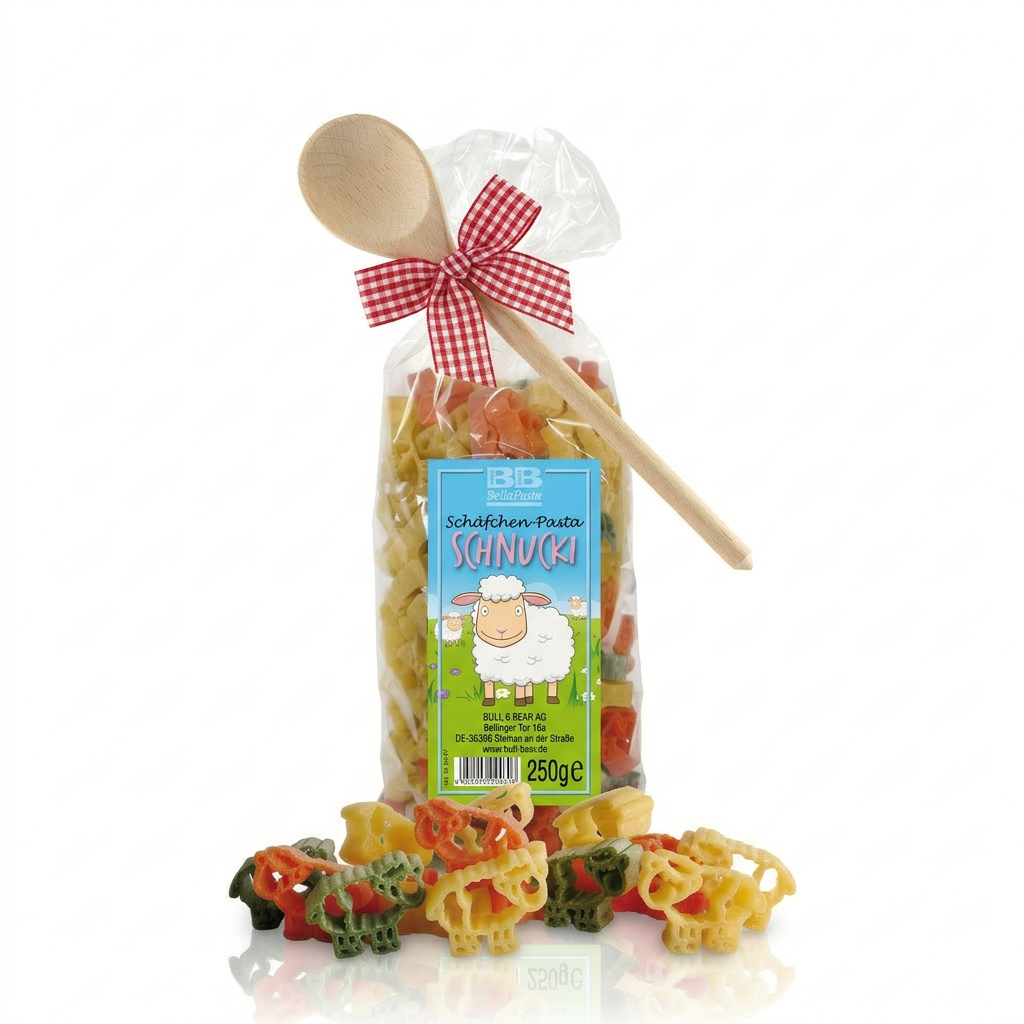 Motivnudel Pasta Schaf mit Kochlöffel