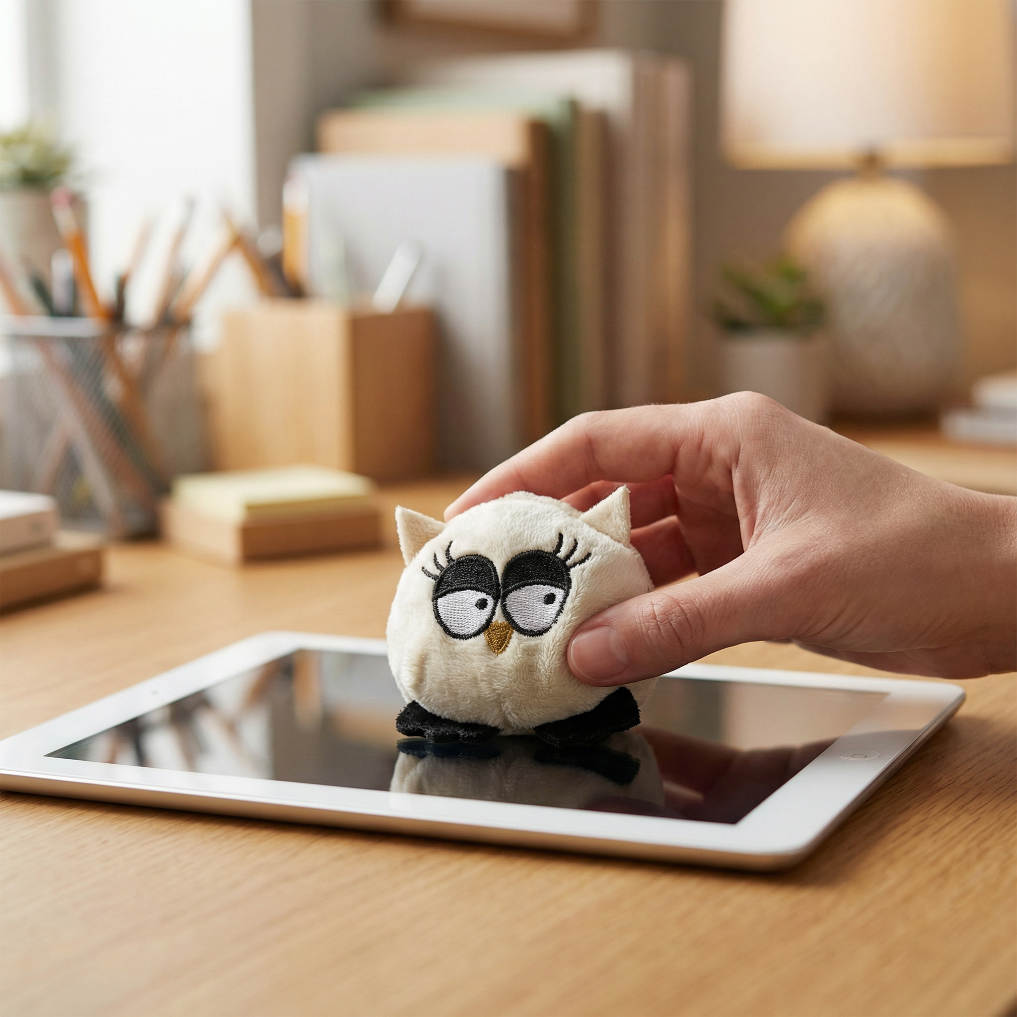 Schmoozie display cleaner eule in der Anwendung