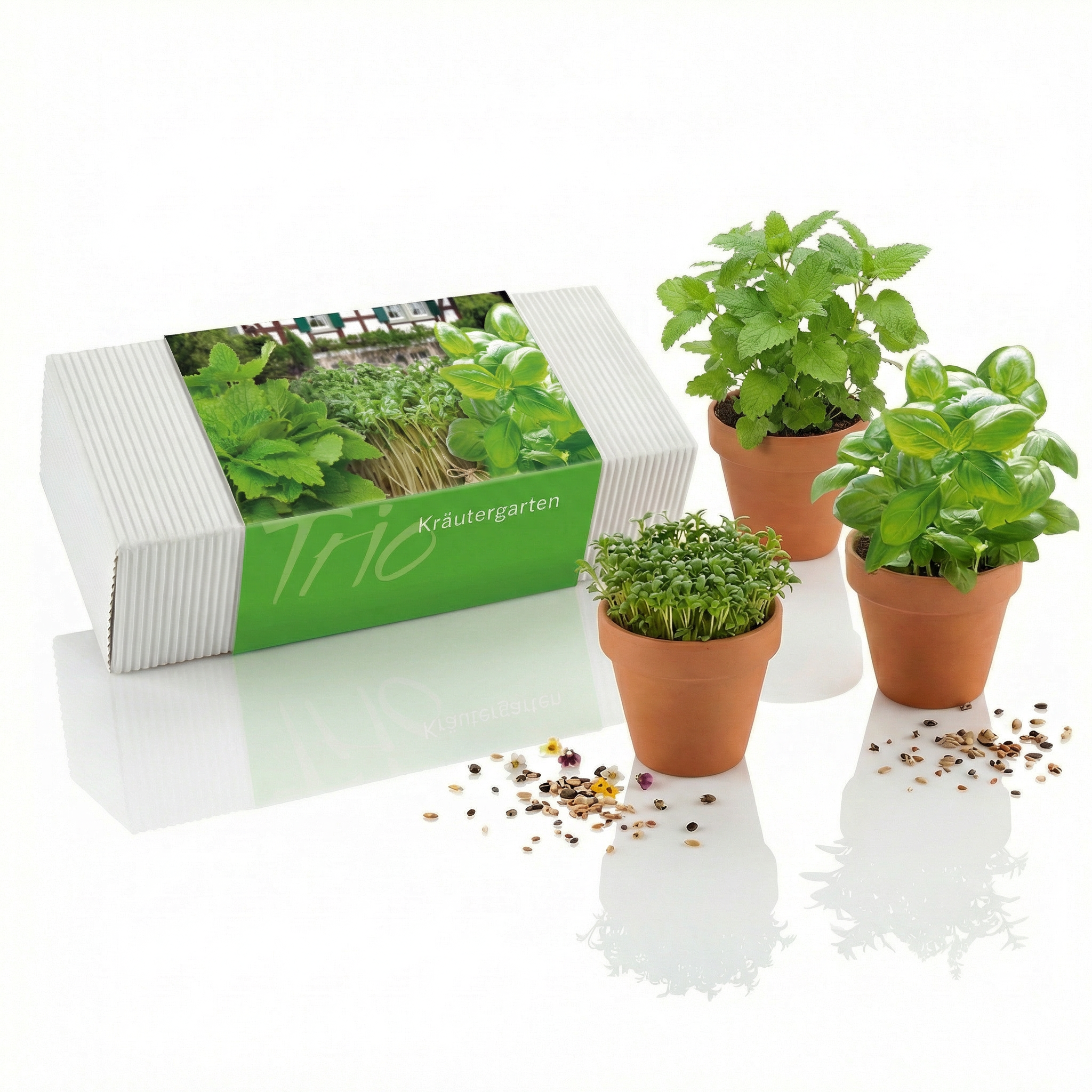 Trio Kräutergarten Anzuchtset Minipflanzenset Basilikum, Zitronenmelisse, Kresse
