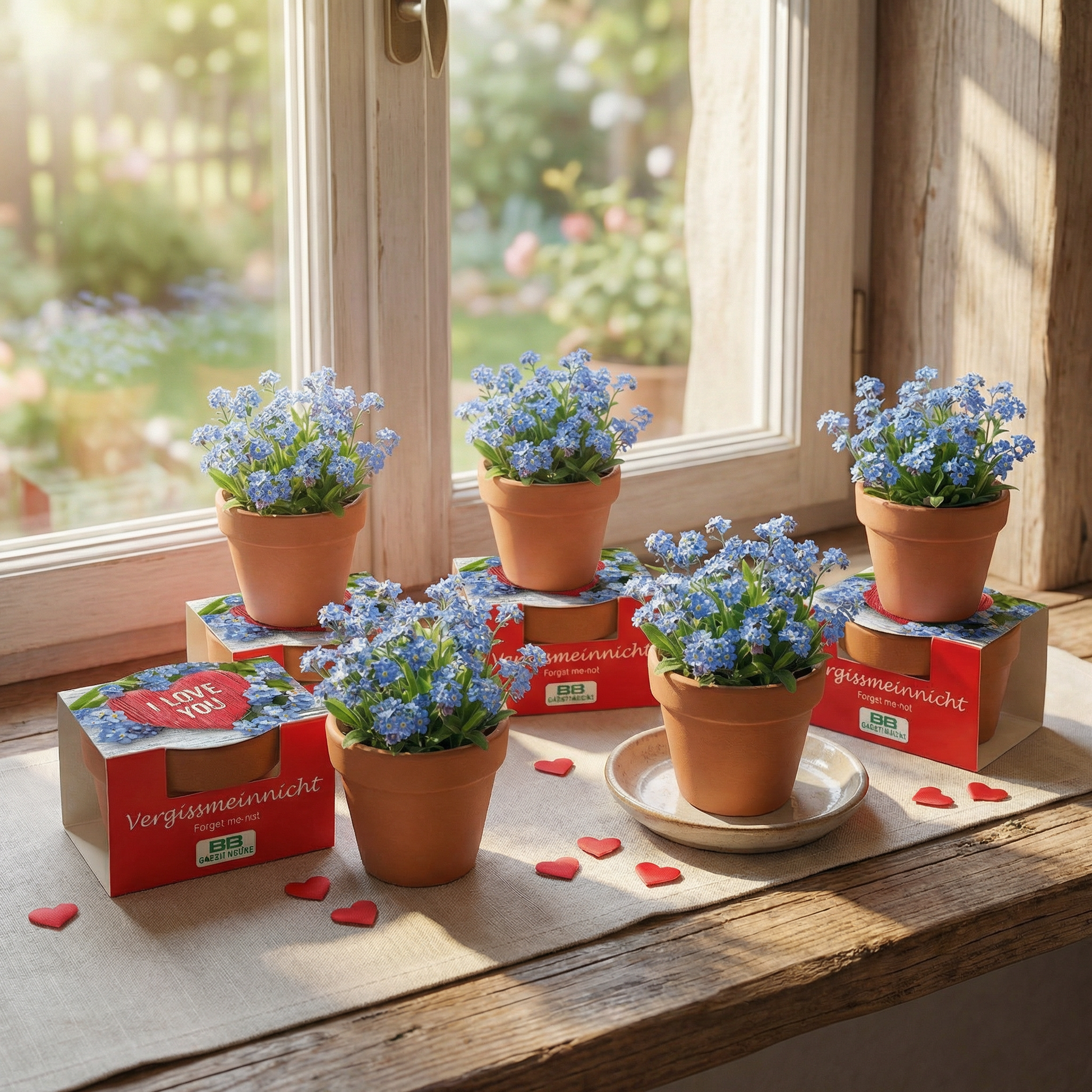 Minipflanzenset I love you Vergissmeinnicht 5 Stück am Fenster